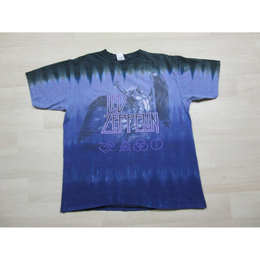 Vintage Liquid Blue Y2K Led Zeppelin Tie Dye T Shirt (L) Icarus Angel Rock Band